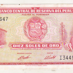bnk bn Peru 10 soles de oro 1973 vf