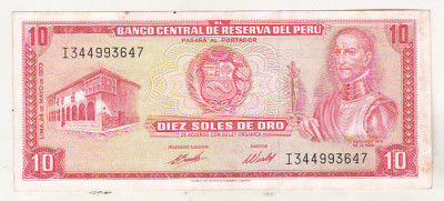 bnk bn Peru 10 soles de oro 1973 vf foto
