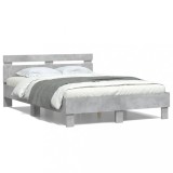 Gossi cadru de pat cu tablie si led, gri beton, 135x190 cm