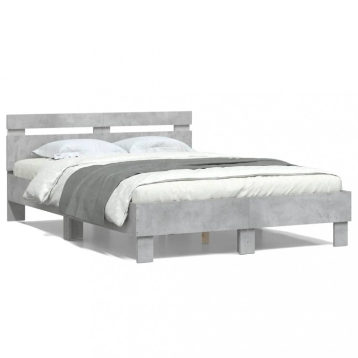Gossi cadru de pat cu tablie si led, gri beton, 135x190 cm