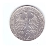 Moneda Germania 2 mark/marci 1966 D, Max Planck, stare buna, curata