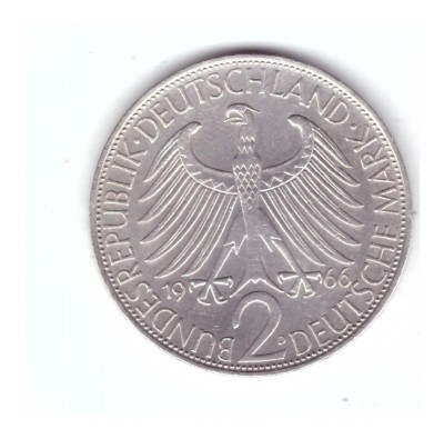 Moneda Germania 2 mark/marci 1966 D, Max Planck, stare buna, curata foto