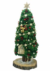 Aranjament de Craciun Brad din licheni naturali stabilizati si decoratiuni de sezon, Eventissimi, Verde, 48 cm, personalizabil