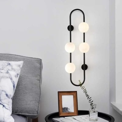 Aplica perete, culoare neagra, 4 globuri albe, dulie G9 foto