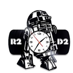 Ceas de Perete Decorativ &ldquo;Star Wars &ndash; R2-D2 Edition&rdquo;, din Disc Vinil Reciclat, Negru, Mecanism Silențios (Sweep),