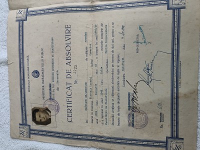 brevet certificat de absolvire , Minsterul Public Republica Populara Romana foto