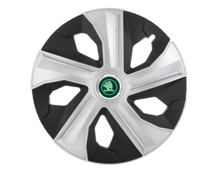Set 4 Capace Roti Luna Gri-Negru R16, pentru Skoda Nou Verde