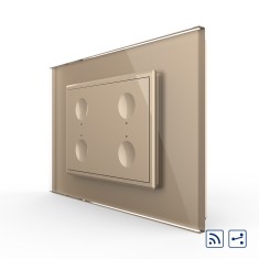 Intrerupator cvadruplu cap scara / cap cruce wireless cu touch Livolo cu rama din sticla, standard Italian - Serie noua SmartElectro IntelligentHouse