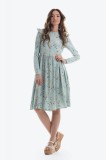 Rochie Scurta Imprimeu Floral Onibon, Vascoza, Maneci Lungi cu Volane, Buzunare, Fabricata in Romania