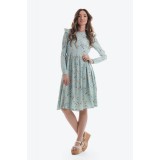 Rochie scurta cu imprimeu floral, maneci lungi si buzunare