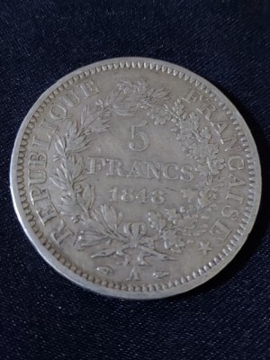 Franța 1848 A - 5 Franci - Monedă de argint #1 foto