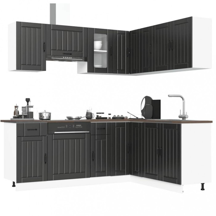 Set dulap de bucătărie 11 piese &bdquo;Kalmar&rdquo; lemn negru prelucrat
