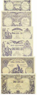 Romania 5, 10, 20, 50, 100, 500 lei 1877 Bilete Hypotecare - Reproduceri foto