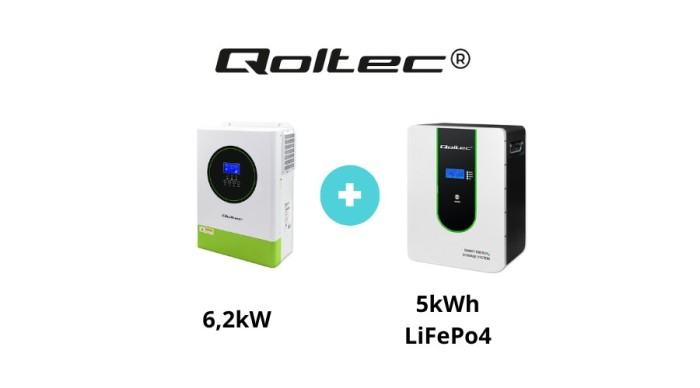 Inversor solar modular hibrid Qoltec Off-Grid 48V 6200W + pachet acumulator 5kWh LiFePo4