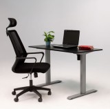 Pachet Smart Combo, Birou electric SmartAdjust, reglabil, controler sus/jos, 1 motor, cadru gri, blat negru 140x70 cm, Scaun ergonomic, tetiera, spata, Dab4Office