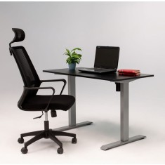 Birou electric LiftUp, inaltime reglabila, controler sus/jos, 1 motor, cadru gri, blat negru 140x70 cm, nou