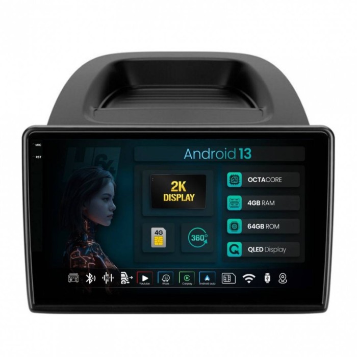 Navigatie 2K Ford EcoSport (2017- Prezent) 4GB RAM Android 13 Octacore Slot Sim 4G DSP GPS Wi-FI Carplay Android Auto USB Bluetooth Waze Touchscreen 9