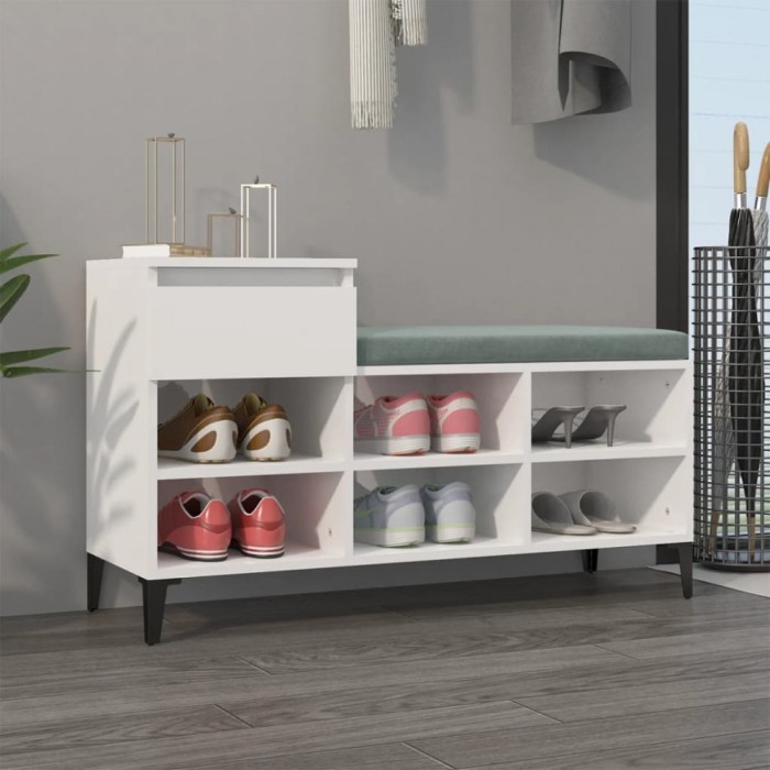 Pantofar, alb extralucios, 102x36x60 cm, lemn compozit