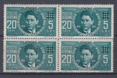 ROMANIA 1940 LP 142 II CORNELIU ZELEA CODREANU P.A. BLOC DE 4 TIMBRE MNH foto