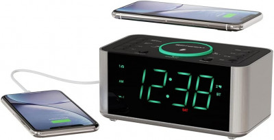 Radio cu ceas cu alarmă Erson și &amp;icirc;ncărcător wireless QI pentru telefon cu Blueto foto