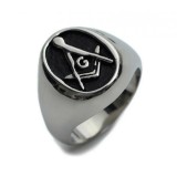 Inel masonic argintiu Echer si compas cu litera G - MM979