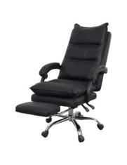 Scaun directorial AB041, piele ecologica, robust, cadru cromat, spatar rabatabil, suport picioare,120 kg, negru