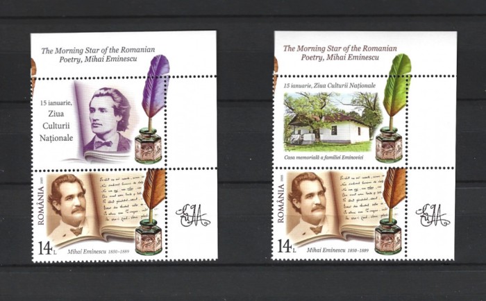 ROMANIA 2025 - MIHAI EMINESCU, VINIETA 2, AMBELE VARIANTE, MNH - LP 2499