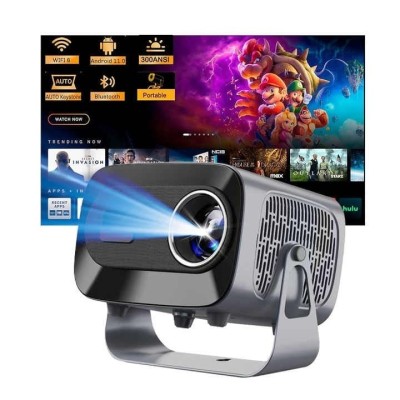 Proiector Portabil HD 4K &amp;ndash; Focalizare Automata, Corectie Keystone, Suport Rotativ 180&amp;deg;, Wi-Fi, 1280x720P, 200 ANSI, Telecomanda, Multimedia/ Netflix, foto