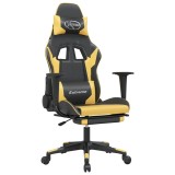 Cumpara ieftin Scaun de gaming cu suport picioare negru/auriu, piele ecologica