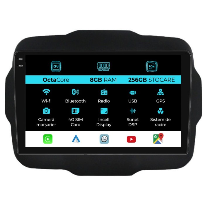 Navigatie Dedicata Jeep Renegade (2016-2020), 9Inch, 8Gb Ram, 256Gb Stocare, Carplay
