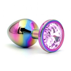 Dop Anal Metalic, Large, Multicolor, Piatra Roz Deschis, Guilty Toys