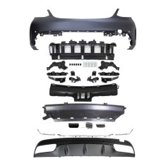 Set bara spate MERCEDES C-CLASS (W205), 01.2014-, cu / fara capac senzor parcare, cu ornament silvers, cu gauri senzori parcare; grunduit, de vopsit;