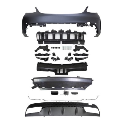 Set bara spate MERCEDES C-CLASS (W205), 01.2014-, cu / fara capac senzor parcare, cu ornament silvers, cu gauri senzori parcare; grunduit, de vopsit; foto