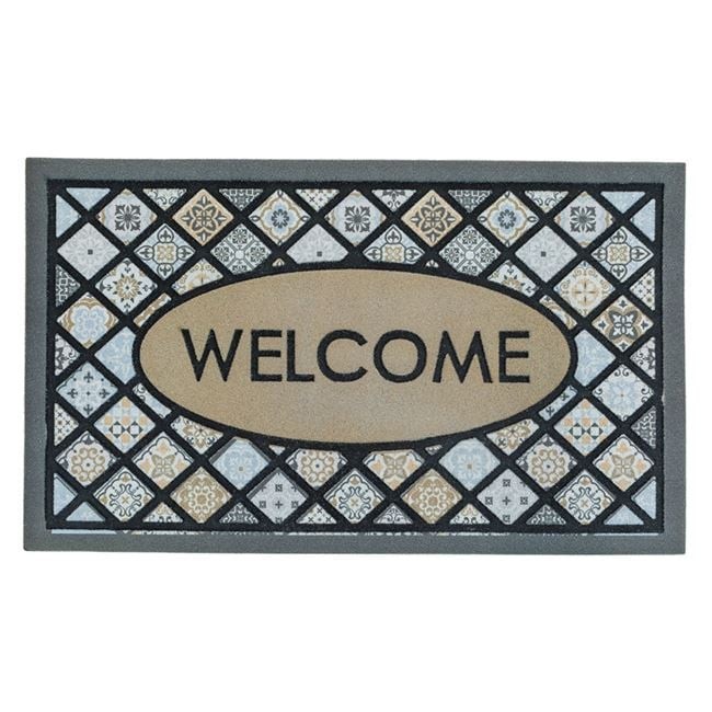 Covor intrare ConceptSeller&reg;, antiderapant, model Mozaic, dreptunghiular, material sintetic si cauciuc, cu mesajul &quot;WELCOME&quot;, Lungime x latime x grosi