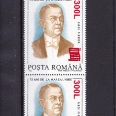 ROMANIA 2001 LP 1556-75 ANI MAREA UNIRE SUPRTIPAR PAPIRUS PERECHE MNH