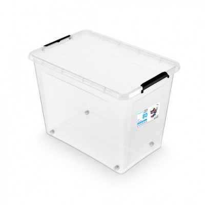 Container Plastic Cu Capac, Transparent, Orplast Simple Box - Capacitate 80l - Cu Rotile foto