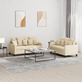 vidaXL Set de canapele cu perne, 2 piese, crem, textil