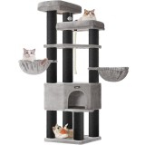 FEANDREA Ansamblu de joaca pentru pisici XXL, 5 niveluri, stalpi sisal, pentru pisici de talie mare, 55x55x187 cm, gri Household NewTrend