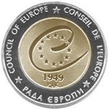 UCRAINA 5 HRIVNE 2009 BIMETAL , CONSILIUL EUROPEI , UNC in capsula , KM 548