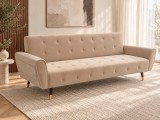 Canapea Extensibila Glamour Crem Catifea 219 cm, Rabatabila Click-Clack, Arcuri+Spuma, Buzunare Laterale