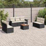 VidaXL Set mobilier de grădină cu perne, 8 piese, negru, poliratan