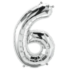 Balon din folie metalizata, Cifra 6, aniversare, 80 cm, Argintiu