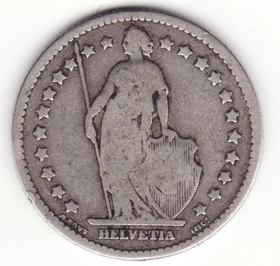 Moneda Argint Elvetia - 1 Franc 1886 - B foto