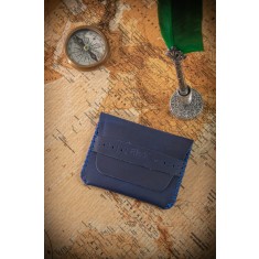 Portcard din piele naturala, lucrat si cusut manual, Marcus, Handmade, Bleumarin, Produs in Romania