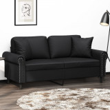 VidaXL Canapea cu 2 locuri cu pernuțe, negru, 140 cm, piele ecologică 3200930