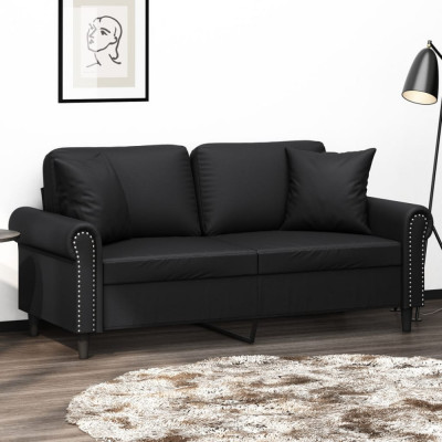 Canapea cu 2 locuri cu pernute, negru, 140 cm, piele ecologica GartenMobel Dekor foto