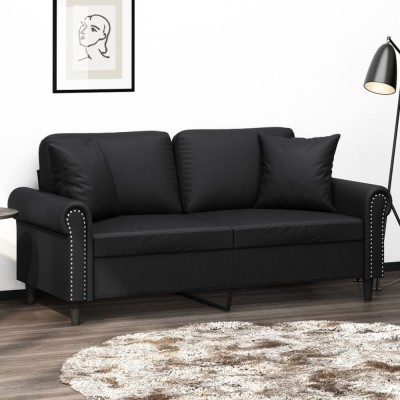 vidaXL Canapea cu 2 locuri cu pernuțe, negru, 140 cm, piele ecologică 3200930 foto