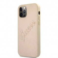 Husa Guess PU Saffiano Vintage Script pentru iPhone 12 Pro Max Gold