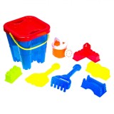 Galetusa pentru nisip, Zola&reg;, tip castel albastru/rosu, cu 7 accesorii