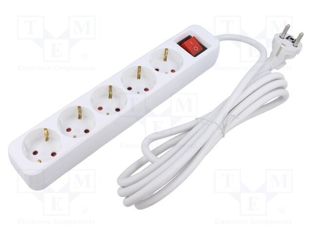 Prelungitor alimentare LANBERG 3m 5 prize Schuko 10A alb